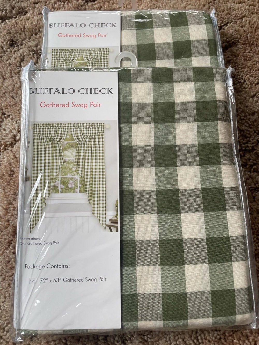 Buffalo David Bitton Green and Cream Buffalo Check Gathered Swag Pair (set of 2)